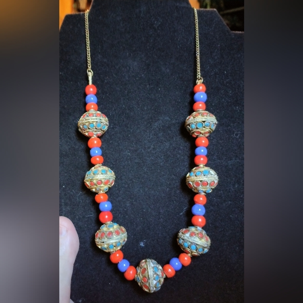 Vintage Brass Tibetan Colorful Choker Necklace